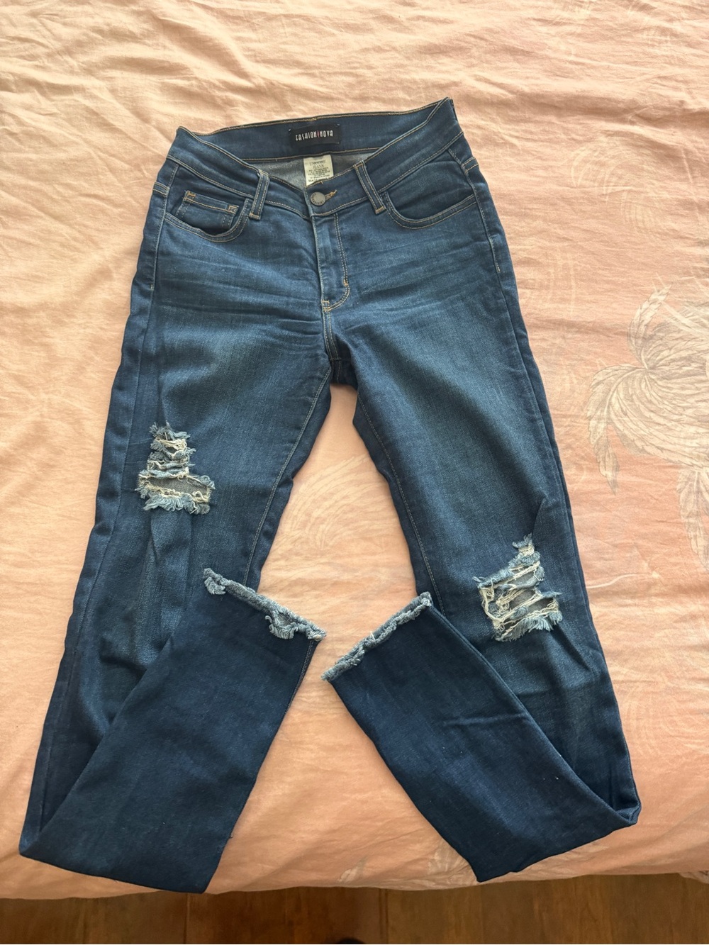 Fashion Nova Dark Blue Ripped Skinny Jeans